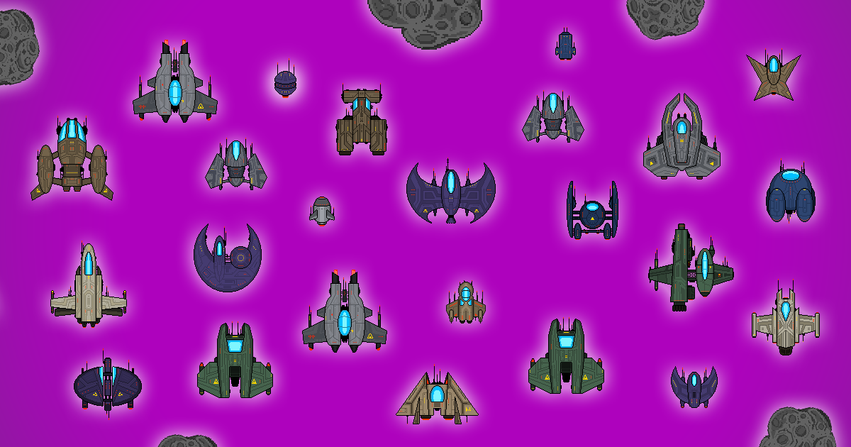 Galaxy Armada - Top view pixel art spaceships set | 2D Characters
